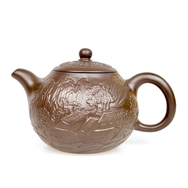 verzierte Yixing Zisha Teekanne aus Ton hergestellt - 300ml - Evergreen Teashop