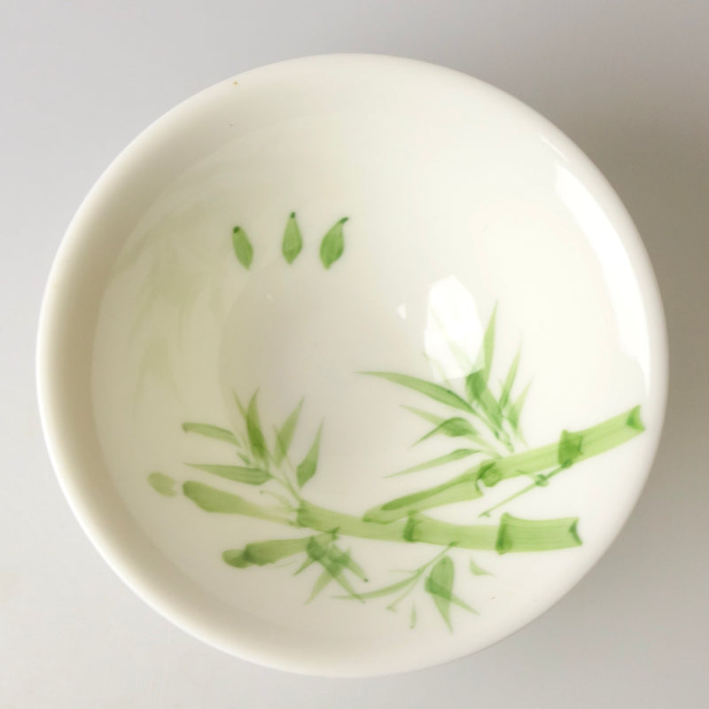 Detailansicht Bambus chinesische Teeschale aus Keramik mit handbemaltem Design