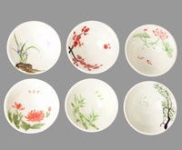 Handbemalte asiatische  Kermanik Teeschalen in sechs verschiedenen Ausführungen